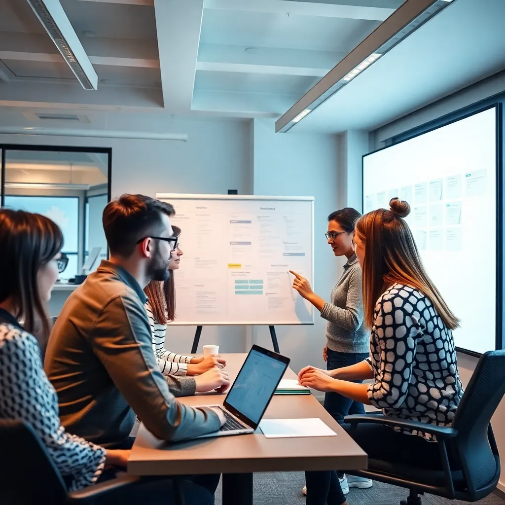 Nederlandse manager coacht teamlid in moderne kantooromgeving