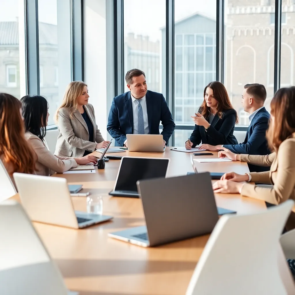 Nederlandse managers bespreken strategieën in een moderne kantooromgeving