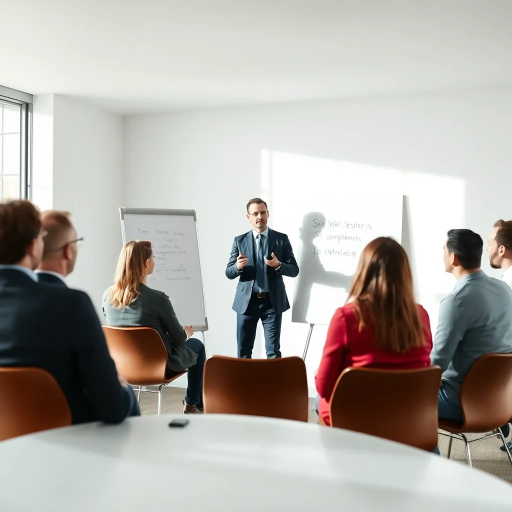 Nederlandse manager faciliteert een agile standup meeting met zijn team