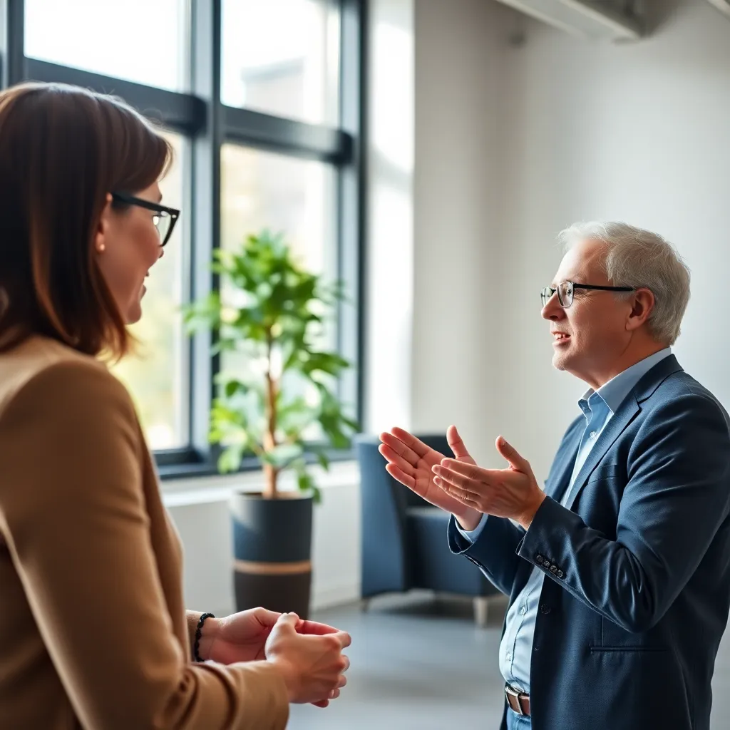 Manager in coaching gesprek met medewerker